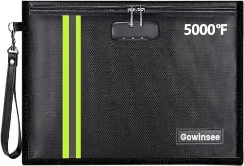 Produktbild: Verbessert Feuerfeste und Wasserdichte Tasche Aktentasche mit Schloss (38x28cm) Mehrschichtig Glasfasermaterial, Feuersichere wasserdichte Aktentasche für A4/A5 Dokumente