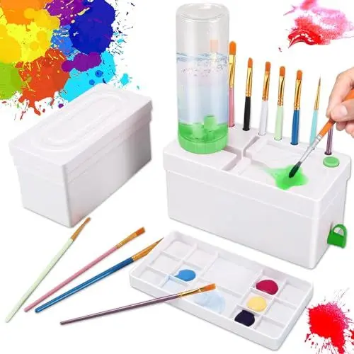 Produktbild: EPROICKS Verbesserte 4-in-1-Pinselreiniger, Brush Rinser Wasserkreislaufspüler, Pinselhalter mit Palette, Pinselspüler für Acryl-, Aquarell- und wasserbasierte Farben, Mal- und Kunstzubehör (Grün)
