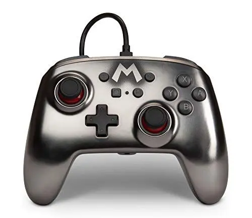 Produktbild: Verbesserter Kabelgebundener PowerA Controller für Nintendo Switch – Mario Silver, Gamepad, Game-Controller, Kabelgebundener Controller, Offiziell Lizenziert