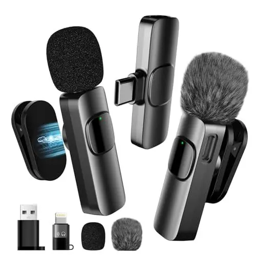 Produktbild: Verbessertes 3-in-1-Kabelloses-Ansteckmikrofon für iPhone/Android/PC – EIN Mini-Mikrofon, geeignet für Videoaufnahmen und Podcasts·· das Handy-Mic Wird mit einem verstellbaren Lavalier-Clip geliefert
