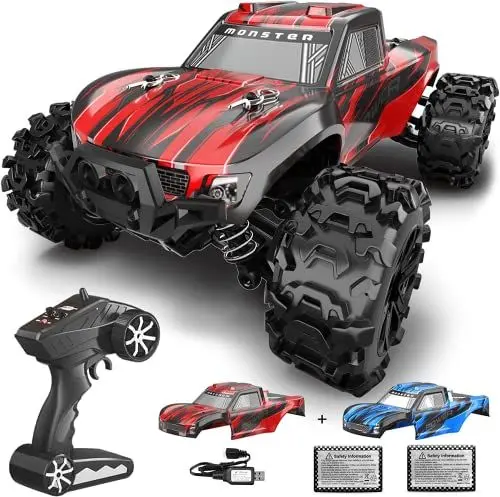 Produktbild: Verbessertes RC-Auto für Jungen, schnelle RC-Autos im Maßstab 1:18 für jedes Gelände, bis zu 25 km/h Rock Crawler RC Truck 4x4 Offroad, wasserdicht, 2,4 GHz mit Zwei Schalen, Batterie 40+ Min