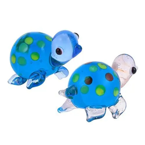 Produktbild: VERDANVERSE 2stücke Glas Schildkröten Dekoration Kreative Desktop Ornamente Für Aquarien Fischbecken Bunte Glasfiguren Blauer Kopf Blauer Panzer Kopf