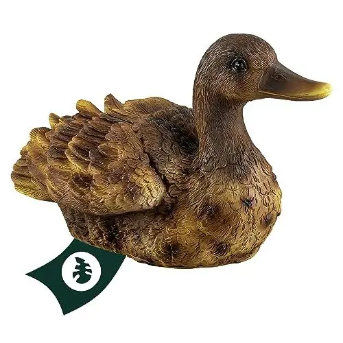 Produktbild: VERDOBA Gartendekoration Ente aus Kunstharz handbemalt - Gartenfiguren für außen & Wintergarten Dekoration - Garten Figur aus Kunststein, Kunstharz - Teich Dekoration (schwimmende Ente, braun)