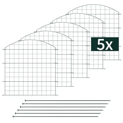 Produktbild: VERDOBA Teichzaun Gartenzaun Komplettset - Gartenzaun Metall 5 Zaunelemente - Steckzaun für den Garten, Gitterzaun Set Oberbogen Zaun Garten - Zaun für Hunde (5X Oberbogen, Grün - RAL 6005)