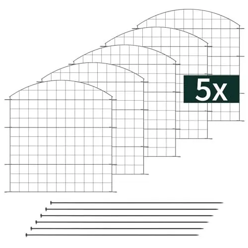 Produktbild: VERDOBA Teichzaun Gartenzaun Komplettset - Metall 5 Zaunelemente - für den Garten, Gitterzaun Set Oberbogen für Hunde (5x Oberbogen, Anthrazit - RAL 7016)