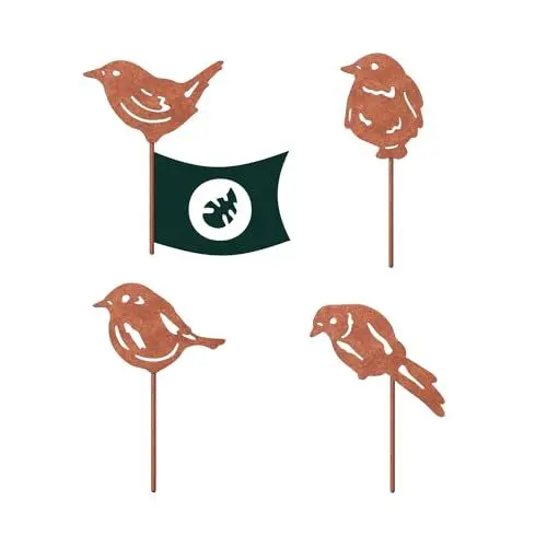 Produktbild: VERDOBA Vögel Gartendeko - Silberne Gartenstecker Vögel - Gartendeko Vogel Set mit Antikfinish - Edelstahl Blumenstecker - stabile Gartenstecker - Silberne Deko für Garten, Balkon & Terrasse