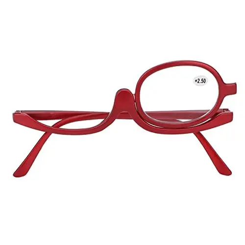 Produktbild: Vergrößerungs-Make-up-Brille, ANGGREK Einlinsen-drehbare Modische Augen-Make-up-Brille für Frauen, Rot, Sparen Viel Make-up-Zeit(+2,50)