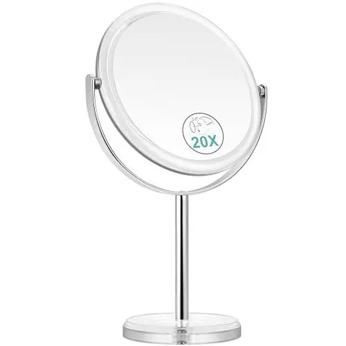 Produktbild: Vergrößerungsspiegel 20fach, 360° schwenkbarer Vergrößerungsspiegel für Make-up, 1fach/20fach doppelseitiger Eitelkeitsspiegel, für Schminktisch, Schreibtisch, Badezimmer, Schlafzimmer