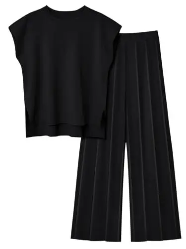 Produktbild: Veriliss 2 Teilig Outfits Für Damen Pullover Sets Strickpullover Tops Elastische Taille Hosen Lounge Sets Trainingsanzug(Schwarz,S)