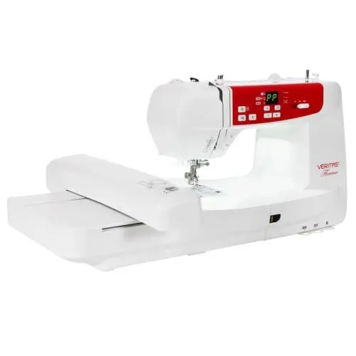 Produktbild: VERITAS Näh- und Stickmaschine Florence I Computer-Nähmaschine I 120 Programme I Auto-Fadenspannung & Einfädelhilfe I Fadenabschneider & Stickanpassung I LCD-Display & LED-Nählicht (weiß-rot)