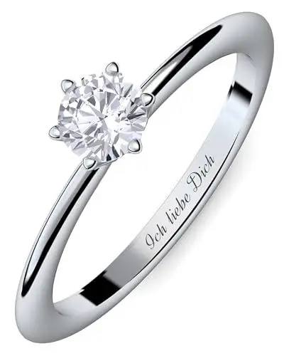 Produktbild: Verlobungsring Damen Silber 925 Zirkonia Stein Ring mit Gravur Sterling Silberring für Frau Frauen Sie Verlobungsringe Damenring rhodiniert Echtschmuck Antragsring Engagement Promise Ring Ringgröße 58