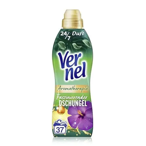 Produktbild: Vernel Aromatherapie Faszinierender Dschungel Weichspüler (37 Waschladungen), langanhaltender Wäscheduft mit ätherischen Ölen für 24/7 Frische, recycelbare Flasche