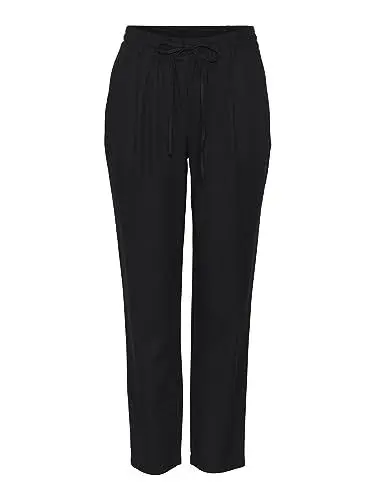 Produktbild: VERO MODA Damen Legere Leinen Stoffhose Casual Schlupfhose Lockere Ankle Pants, Farben:Schwarz, Größe:M