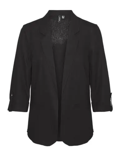 Produktbild: VERO MODA Damen Legeres Blazer Jackett mit Dreiviertel Arm Leichter Sakko Eleganter Business Shacket, Farben:Schwarz, Größe:XL