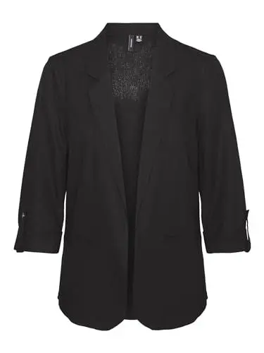 Produktbild: VERO MODA Damen Legeres Blazer Jackett mit Dreiviertel Arm Leichter Sakko Eleganter Business Shacket, Farben:Schwarz, Größe:XXL