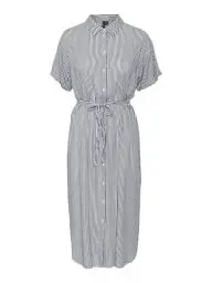 Produktbild: VERO MODA Damen Leichtes Kurzarm Kleid Midi Blusen Dress Locker mit Gürtel und Hemdkragen VMBUMPY, Farben:Weiß,Größe Damen:M