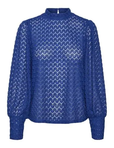 Produktbild: VERO MODA Damen VMBECCA HIGH Neck LACE TOP JRS Langarmbluse, Surf The Web, Large