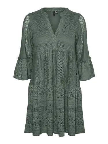 Produktbild: VERO MODA Damen VMHONEY LACE 3/4 V-Neck Tunic WVN Midikleid, Laurel Wreath, S