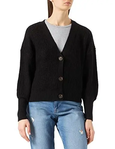 Produktbild: VERO MODA Damen VMLEA LS V-Neck Cuff Cardigan NOOS Pullover, Schwarz Dark, XS