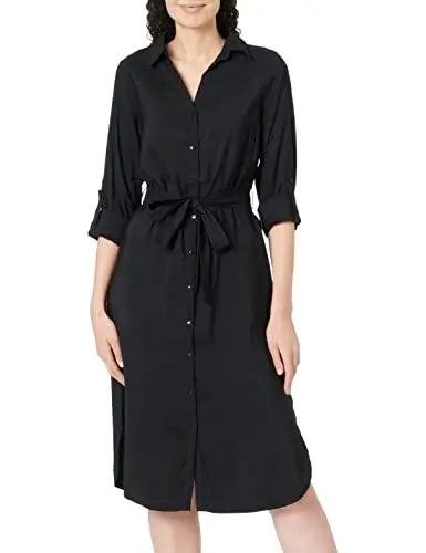 Produktbild: VERO MODA Damen Vmbell Calf Shirt Dress Noos Hemdblusenkleid, Schwarz, M EU
