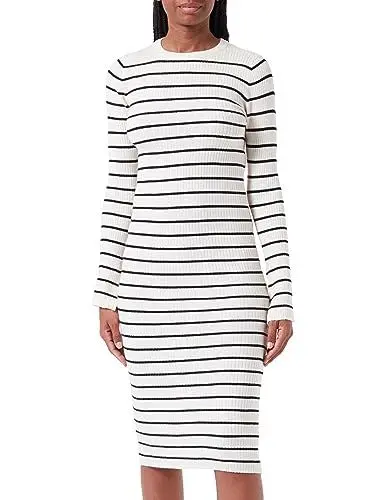 Produktbild: VERO MODA Damen Vmgold Rib Long Ls O-neck Dress, Birch/Stripes:w. Black, M