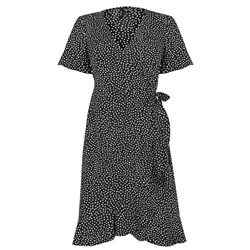 Produktbild: VERO MODA Damen Wickel-Kleid VMHenna Wrap Gepunktetes Mini-Kleid 10252951 Black: Tiny dots S