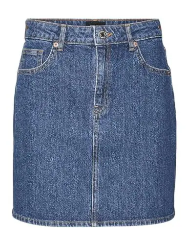 Produktbild: VERO MODA Rock Mini Denim Jeansrock Hoher Bund Knopfleiste Taschen Minirock, Farben:Blau, Größe:S