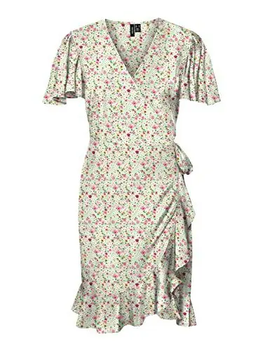 Produktbild: VERO Moda Damen Vmemma Henna 2/4 Short Wrap Dress WVN Ga Kleid, Sprucestone/AOP:Mille Flower, S EU
