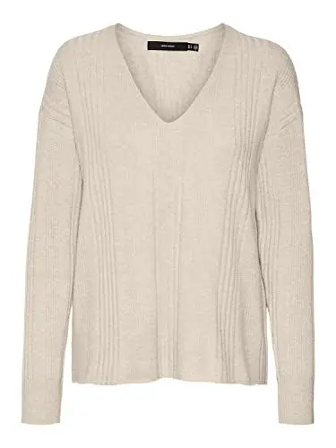Produktbild: Vero Moda Women's VMINNIE LS V-Neck Pullover GA Boo L/S Strickware, Birch/Detail:Melange, L