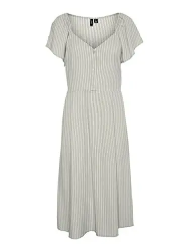 Produktbild: VERO MODA Damen Vmmymilo Calf Dress WVN Ga Kleid, Reseda/Stripes:Snow White, L EU