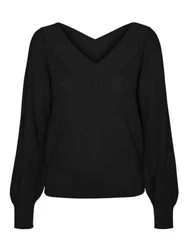Produktbild: Vero Moda Women's VMNEWLEXSUN LS Double V-NCK BLOU GA REP2 Pullover, Black, XS