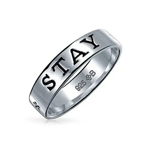 Produktbild: Bling Jewelry Verpflichtungsworte Mantra Bleib Stark Reinheit Versprechen Ewigkeit Band Ring Für Teenager Frauen Oxidiertes .925 Sterlingsilber