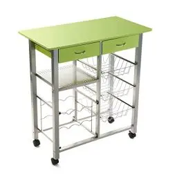 Produktbild: Versa Leicester Küchenwagen mit Rädern, Schubladen und Flaschenregal, Gemüsehändler, Küchenablage, Maßnahmen (H x L x B) 82 x 40 x 76 cm, Holz und Metall, Farbe: Grün