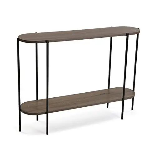 Produktbild: Versa Lizzy Schmales Möbelstück für den Eingangsbereich oder Flur, Moderner Konsolentisch, Mit unterer Ablage, Maßnahmen (H x L x B) 80 x 25 x 110 cm, Holz und Metall, Farbe: Braun und schwarz