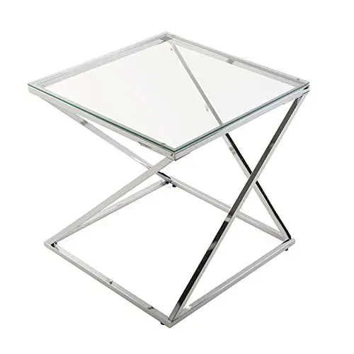 Produktbild: Versa Trento Beistelltisch für das Wohnzimmer, Schlafzimmer oder die Küche. Moderner, niedriger Tisch, Maßnahmen (H x L x B) 51 x 51 x 51 cm, Glas und Metall, Farbe: Silber