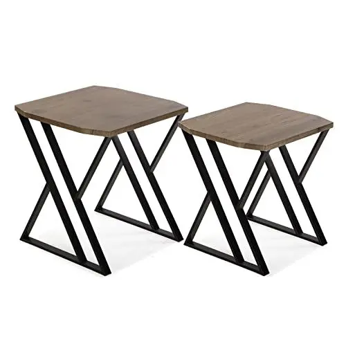 Produktbild: Versa Tulsa Beistelltisch für das Wohnzimmer, Schlafzimmer oder die Küche. Moderner, niedriger Tisch, Satz von 2, Maßnahmen (H x L x B) 50 x 45 x 45 cm, Holz und Metall, Farbe: Braun und Schwarz