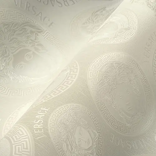 Produktbild: A.S. Création VERSACE WALLPAPER Creme Weiß Luxus Tapete Vliestapete Logo Medusa leicht glänzend 386116 10,05x0,70m Made in Germany