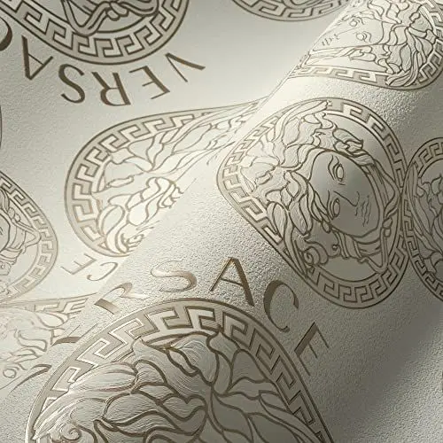 Produktbild: A.S. Création VERSACE WALLPAPER Weiß Perlbeige Beige Luxus Tapete Designer Vliestapete Logo Medusa 386103 10,05x0,70m Made in Germany