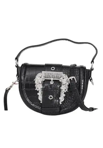 Produktbild: Versace Jeans Couture Umhängetasche Damen Hobo Bag schwarz Krokodiloptik mit silberner Schnalle Schwarz, Schwarz , Einheitsgröße