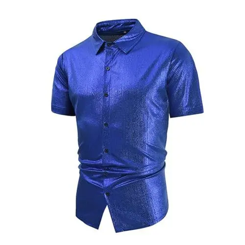 Produktbild: Versage Hemd Herren Herren-Cardigan mit und glänzenden Knöpfen, kurzärmelig Herren Hemd Kurzarm Festlich (Blue, M)