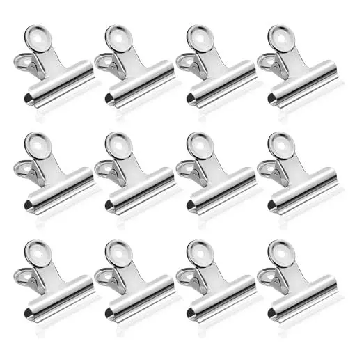 Produktbild: Verschlussklammern, 12 Stück Metallclip Tütenclips Tütenklammern Edelstahl Verschlussclips Lebensmittel Bulldog Clips Büroklammern für Fotos Küchen Dokumente (Silber)