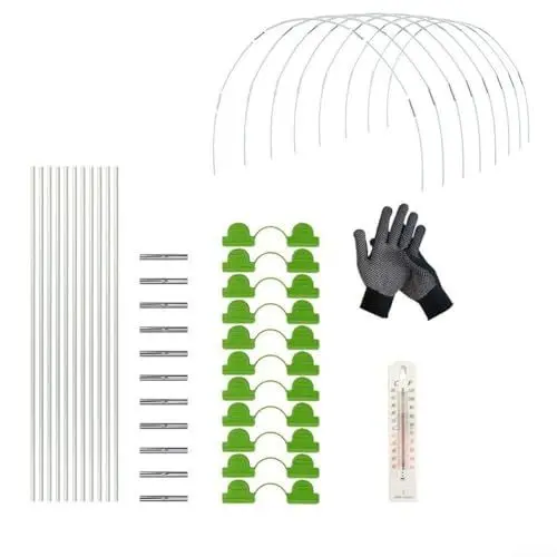 Produktbild: Verschönern Sie Ihren Garten mit Gewächshaus-Pflanzreifen, langlebig und rostbeständig, schützt Pflanzen und fördert das Wachstum, komplettes Set mit Thermometer und Handschuhen (B)
