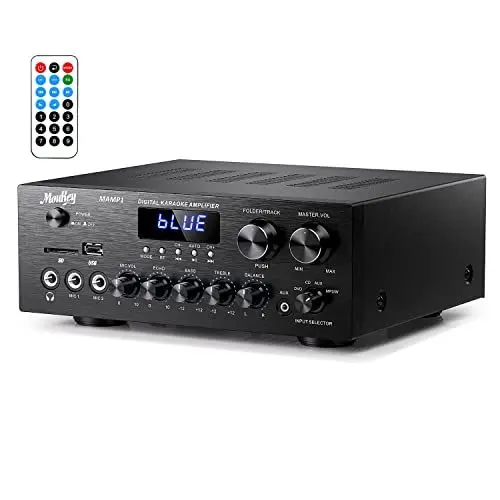 Produktbild: Verstärker, Moukey Bluetooth Leistungsverstärker Dual Kanal Audio Stereo Receiver mit USD, SD, AUX, MIC IN mit Echo, Radio, LED Für Karaoke, Heimkino, MAMP1