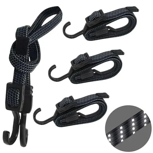 Produktbild: Verstellbar Expander mit Metallhaken 4er Set, 100cm Flach Gepäckspanner Schwarz Gummiseil, Extra Stark Gummispanner Gummibänder für Sonnensegel Garten Fahrrad Auto Tarps (Schwarzes)