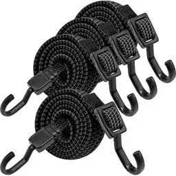 Produktbild: Verstellbar Spanngummi mit Haken, Expander mit Metallhaken 4er Set, 100cm Flach Gepäckspanner Schwarz Gummiseil, Extra Stark Gummispanner Gummibänder für Sonnensegel, Garten, Fahrrad, Auto, Tarps