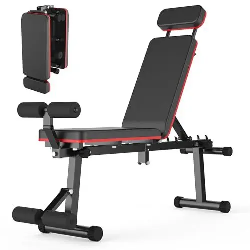 Produktbild: Verstellbare Hantelbank, klappbar, geneigt/flach, Ganzkörpertraining, erweitertes Kopfdesign, 660 lbs/300 kg Kapazität