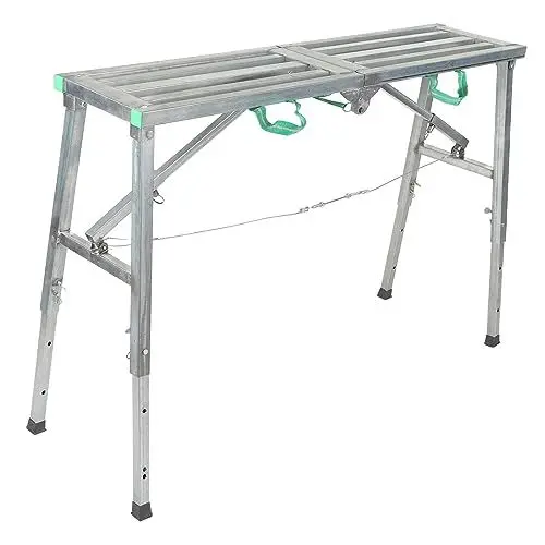 Produktbild: Verstellbare Klappbare Arbeitsplattform, Aluminiumgerüst, Trockenbau-Trittleiterbank, Maximale Tragfähigkeit 200 Kg, Verstellbare Höhe 60–90 cm, Verzinkt