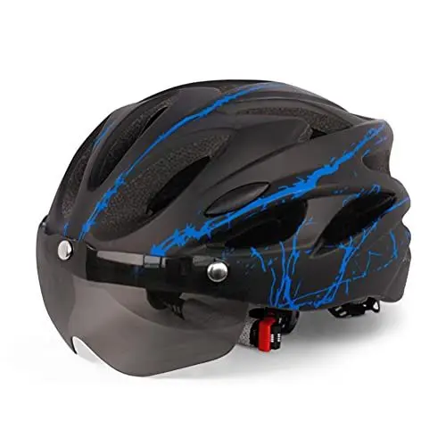Produktbild: Fahrrad Helm, Helm Fahrrad Helm Erwachsene Männer Frauen Schutzhelm mit Magnetischem Visier (Blau Schwarz)