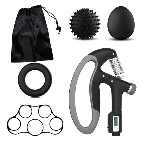 Produktbild: Verstellbarer Handtrainer-Set - Unterarmtrainer und Fingertrainer für Muskeltraining, Fitness und Rehab Training. Aus langlebigem Edelstahl mit mechanischem Zähler schwarz