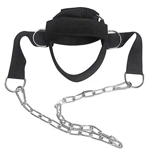 Produktbild: Verstellbarer Kopfgurt mit Kette, Nackengurt für Krafttraining, Gewichtheben, Ausdauertraining (schwarz)